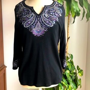 Karen Scott Women dark shirt  long sleeve Sz M.